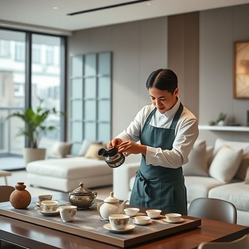 茶艺师在客厅泡茶