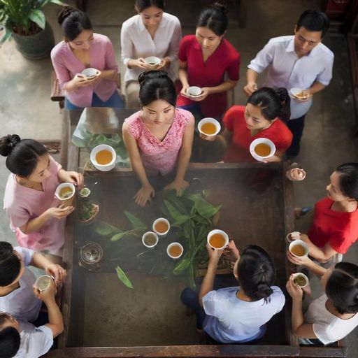 茶肆试喝活动热闹场景