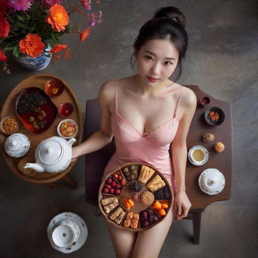 精致的茶点拼盘与茶壶组合