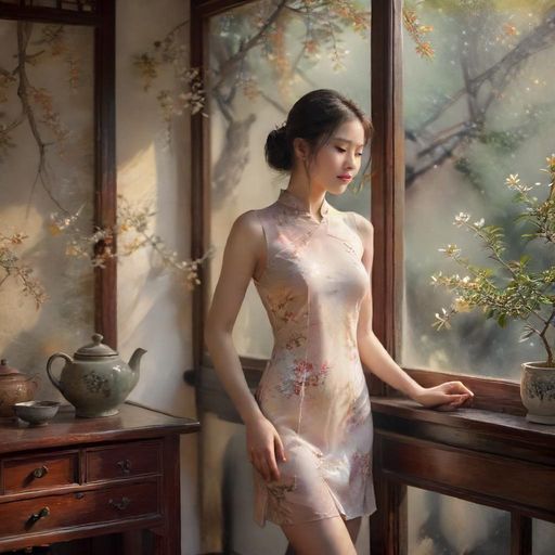 茶肆外的桂花树与茶香交融