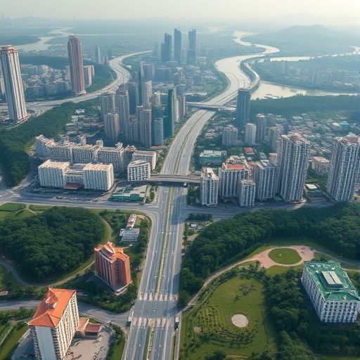 广州白云区现代建筑与绿意盎然的山景融合