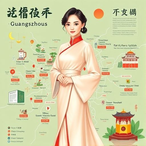 标注了广州茶文化相关地点的地图信息图