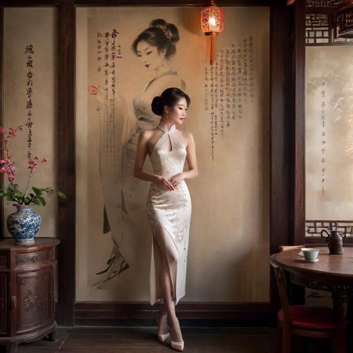 茶馆内的书法装饰墙