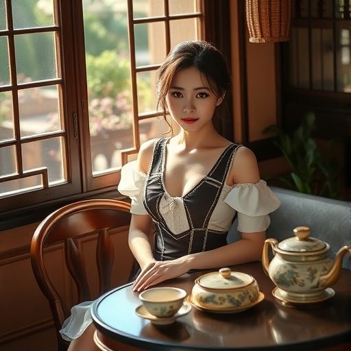 茶肆窗边茶桌沐浴阳光