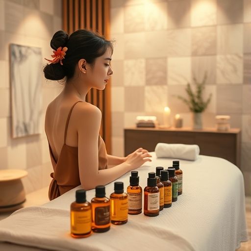 广州某水疗中心护理房间细节,整齐摆放的精油瓶,营造专业温馨感。