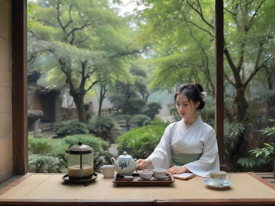 深圳茶室美女品茶场景