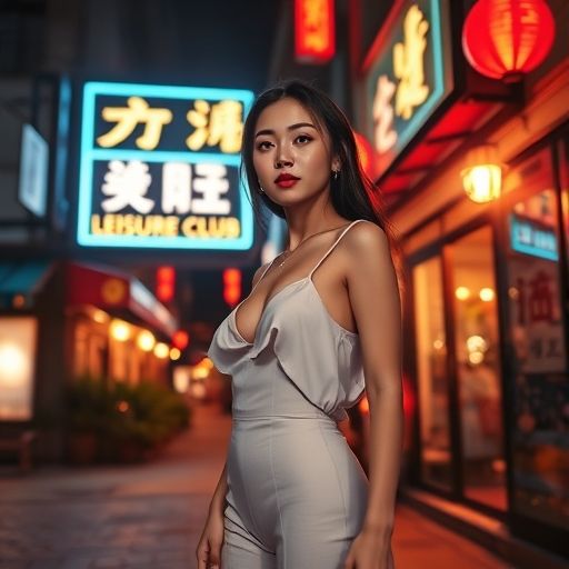 番禺夜晚街角的休闲会所入口