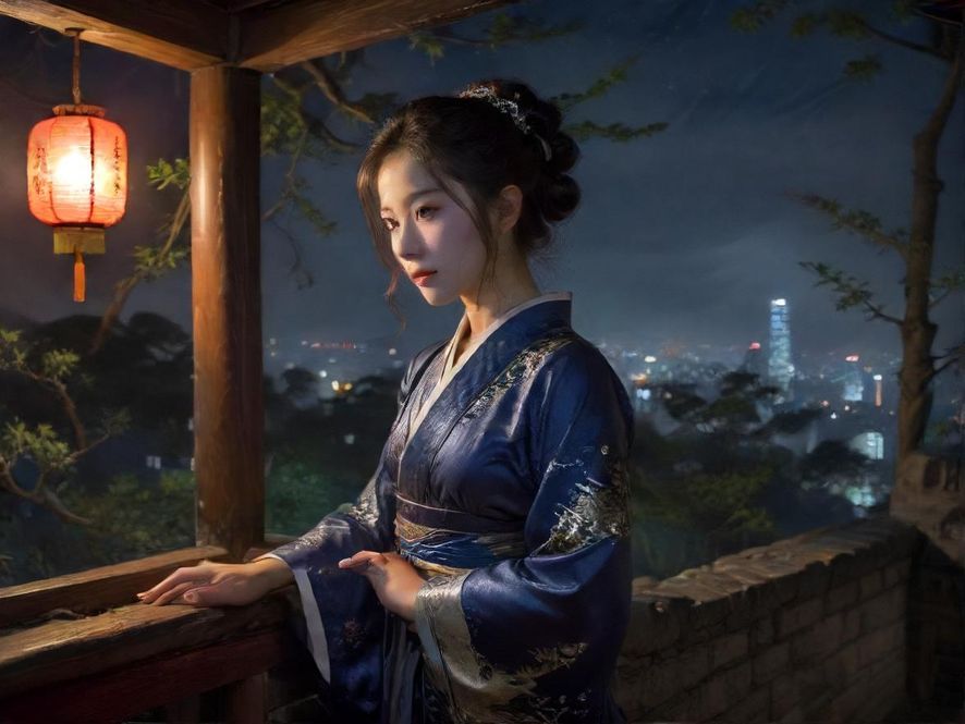 深圳龙华茶馆夜景氛围图