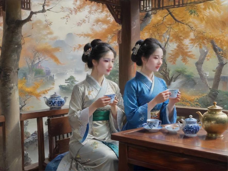 广州茶社内部复古装潢与茶艺表演