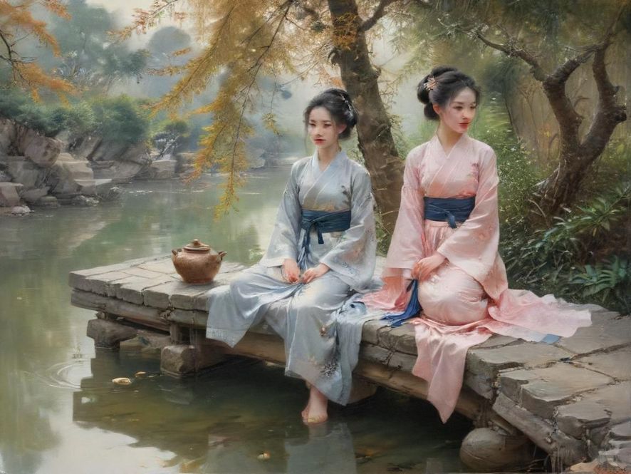 一间充满东方韵味的私密茶室,背景是写意水墨画,摆放着舒适的沙发。