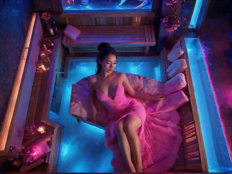 夜场会所的霓虹灯光氛围