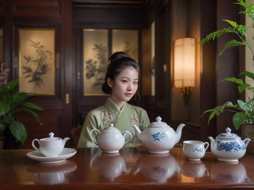 吾爱犬马之家广州内一间雅致茶室的细节特写,空间融合了传统元素与现代设计,氛围宁静祥和,适合品茶论道。