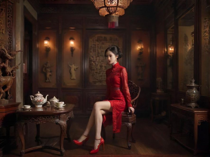 广州私人品茶会所内部,环境雅致,中式古典风格,特写镜头