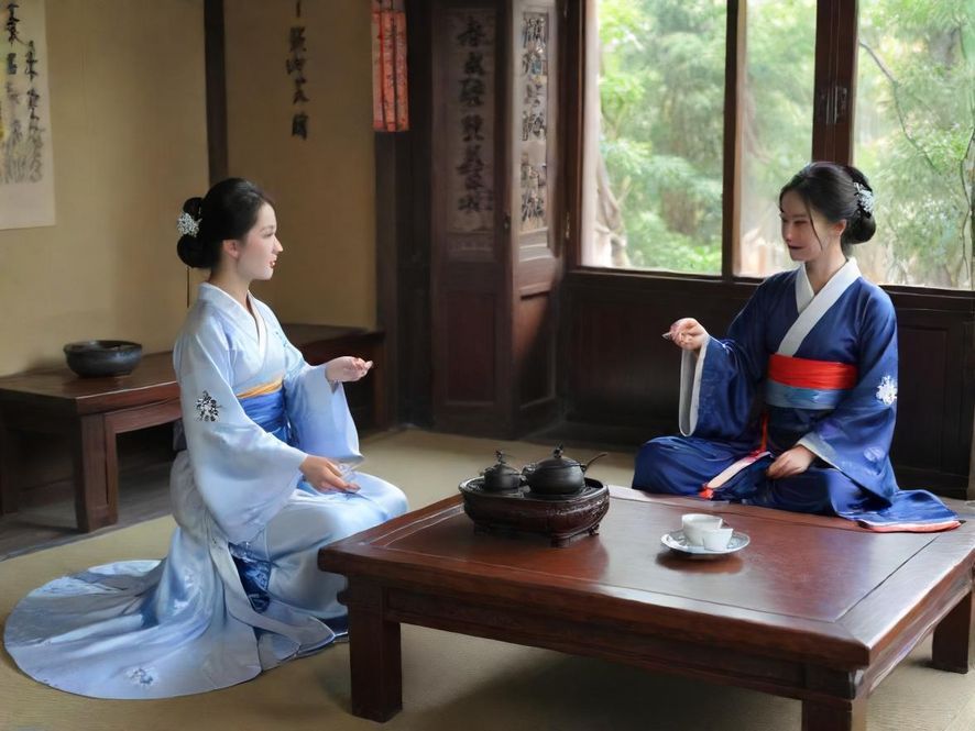 一套精致的中式茶具在柔和光线下