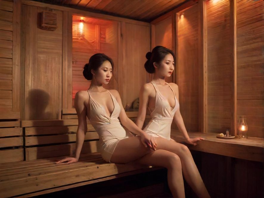 桑拿会所内部，复古风格，灯光温馨，氛围满分