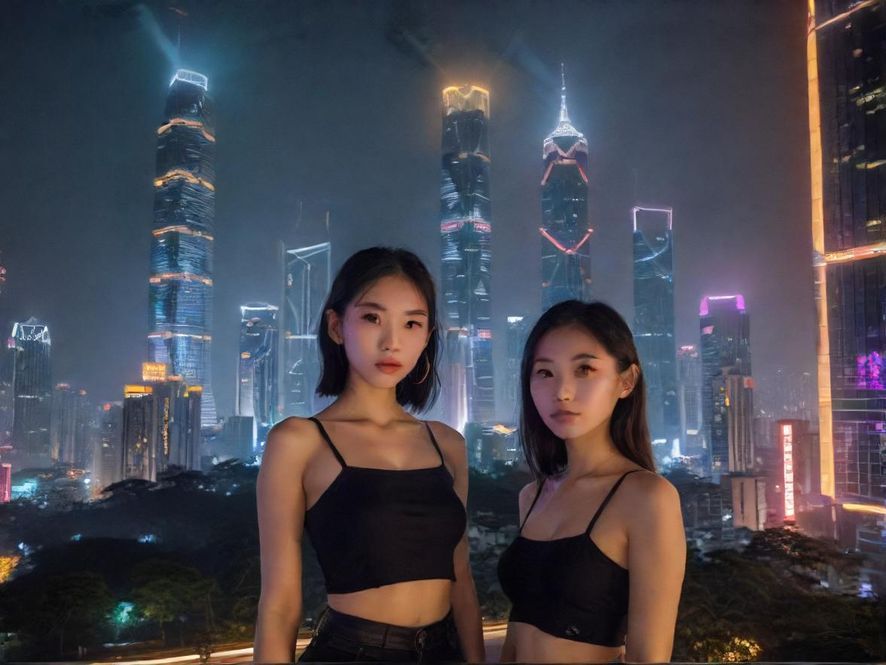 广州天河区璀璨夜景,高楼林立,充满都市活力