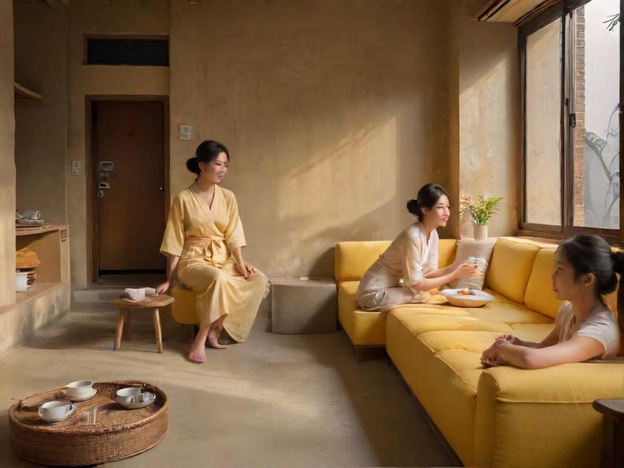 广州洗米网室内一角,现代简约风格的茶室环境令人心旷神怡