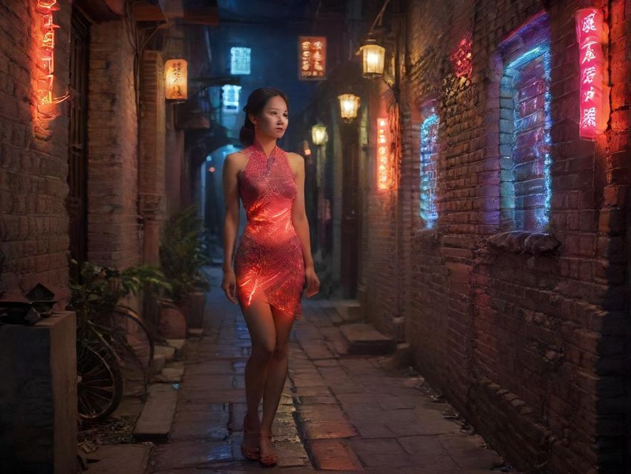 广州石牌村红灯区夜景街头