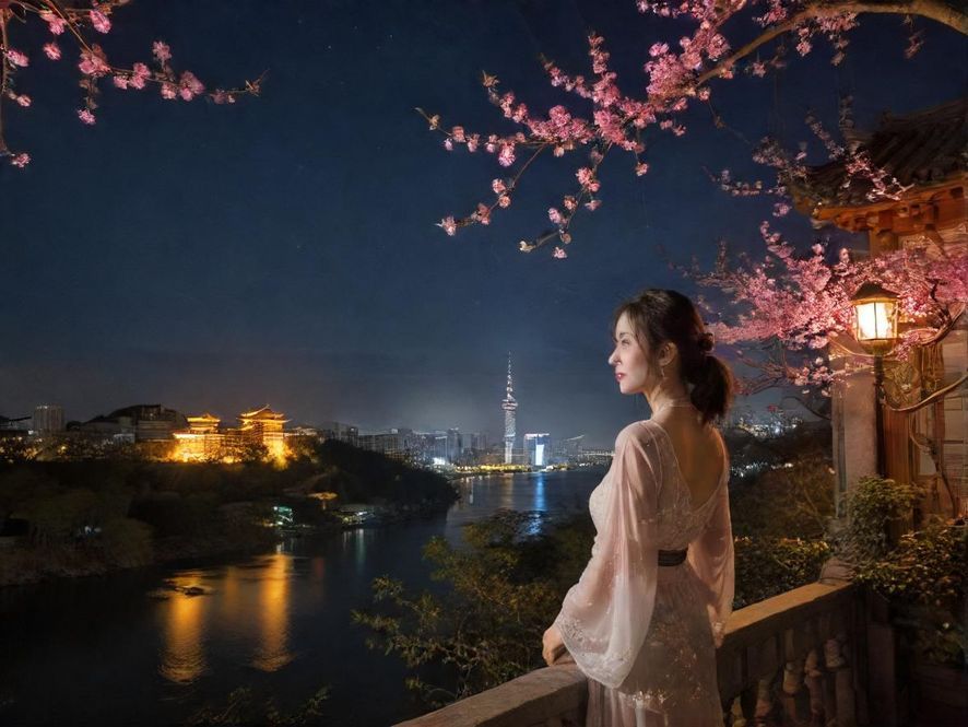 夜色下城市一角或会所入口