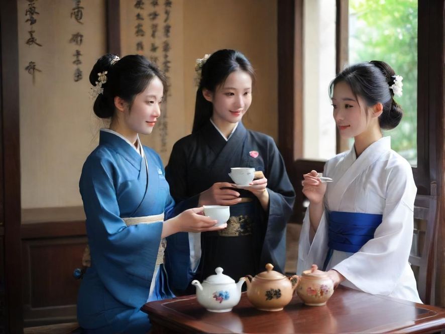 精致茶具和柔和光线