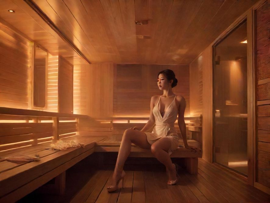 现代舒适的桑拿房内部景象