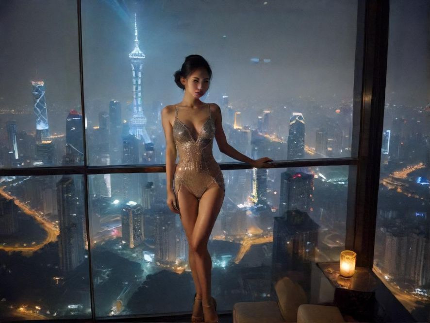 广州夜景下的公寓楼群