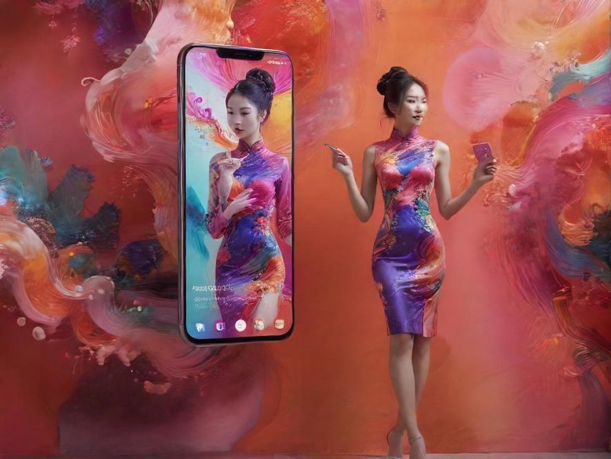 一个手机屏幕上显示着模糊的聊天界面,背景是抽象的数字流,象征着在线交流和信息的快速流动。