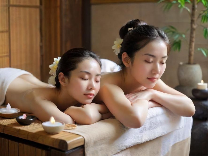 专业推拿师正在进行背部推拿，手法专注，背景是宁静的SPA环境