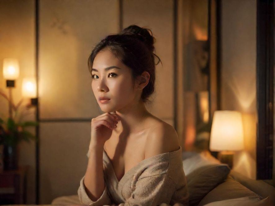 一位女性在温馨的工作室中,通过洗米网ximioo的启发获得创作灵感