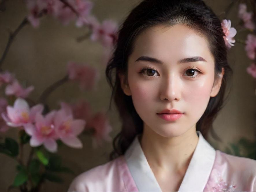 一位女士在电脑前浏览广州佰花园网站，背景是璀璨的广州夜景