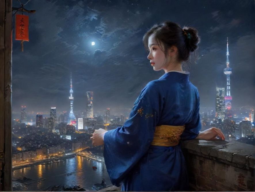 广州夜景中的都市女性形象