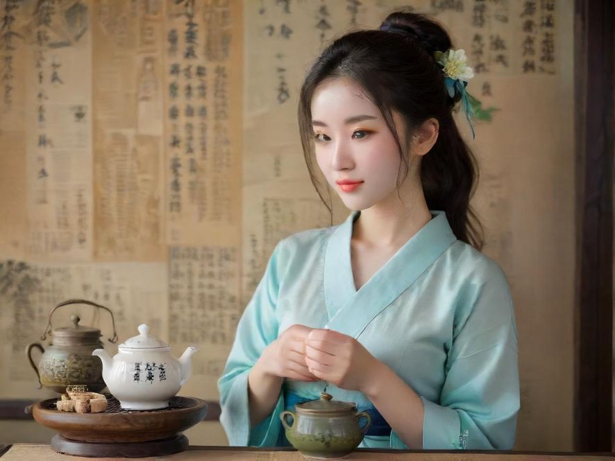 一个温馨舒适的茶馆包厢内,两位女士相对而坐,优雅地品味香茗,柔和的暖色调灯光营造出宁静雅致的氛围