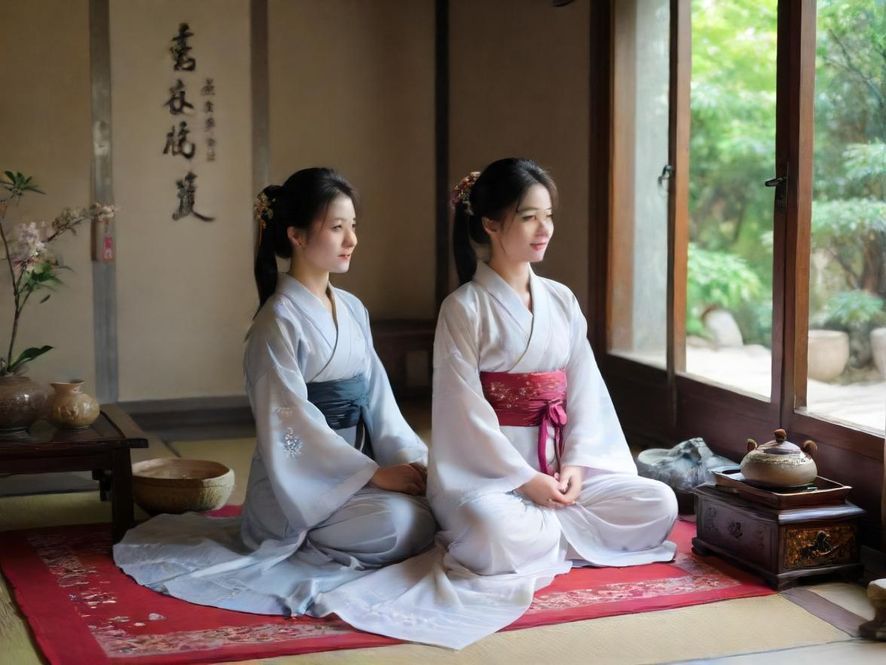 一位女士在雅致的茶室中品尝香茗,表情放松,享受片刻宁静。