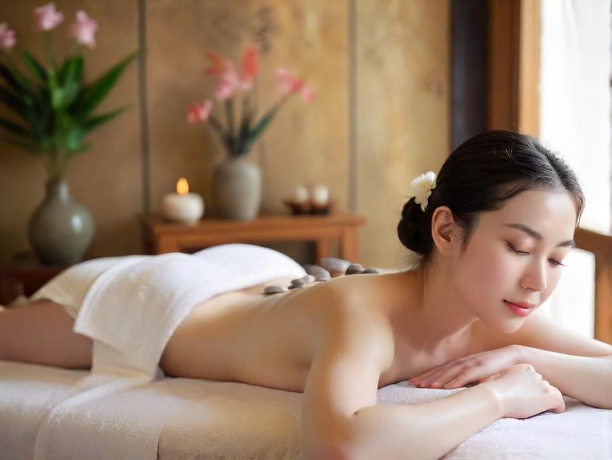 一位专业的足疗师正在为顾客进行足部按摩,画面以特写镜头呈现,柔和的灯光营造出温馨的SPA馆氛围,让人感到放松和舒适。