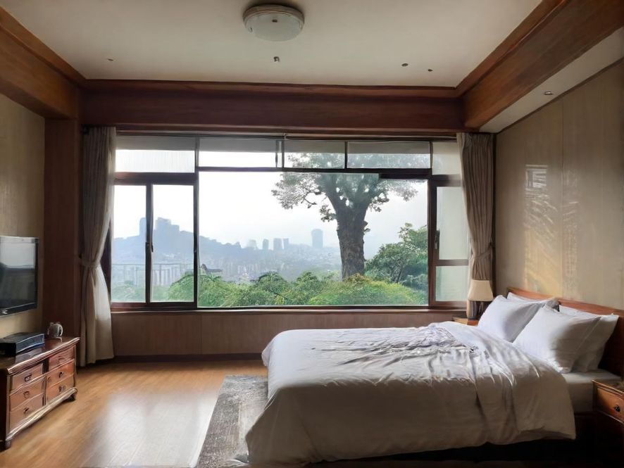 一张光线柔和、装饰雅致的按摩房内部全景图,房间内摆放着一张舒适的按摩床,旁边有香薰灯和绿植,营造出宁静放松的氛围。